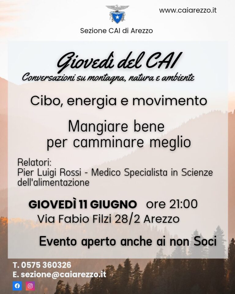 I Giovedì del Cai: mangiare bene per camminare meglio, ad Arezzo arriva il professor Pier Luigi Rossi