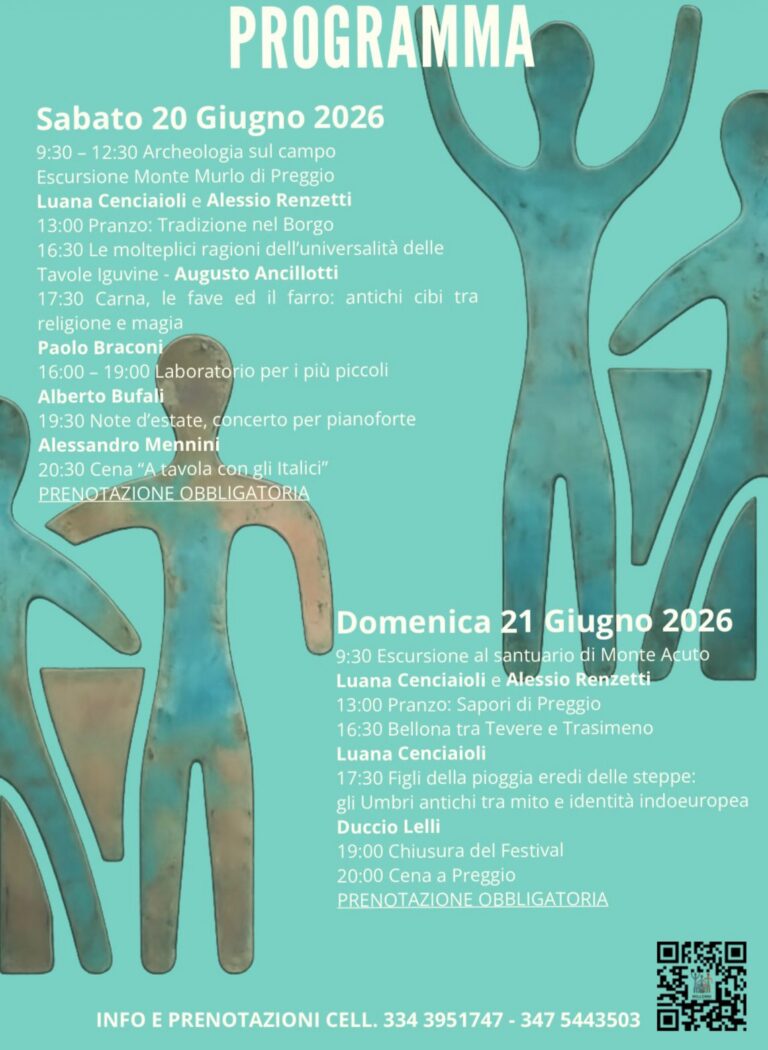 Preggio protagonista con il Festival “Millenni” sabato 20 e domenica 21 giugno: cultura, archeologia e grande musica nel cuore dell’Alta Valle del Tevere