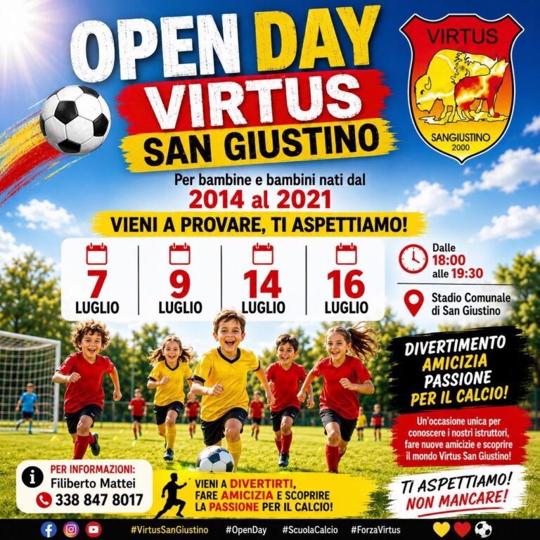 Virtus San Giustino apre le porte ai giovani calciatori: quattro Open Day gratuiti allo stadio comunale