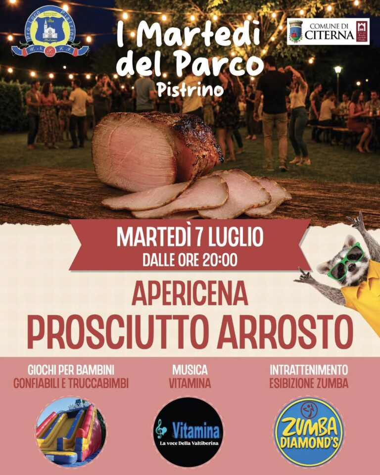 Pistrino, torna l’appuntamento con “I Martedì del Parco”: apericena, musica e divertimento per tutta la famiglia