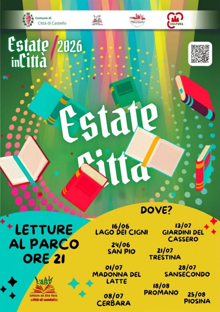 Estate in Città: a Città di Castello tornano le letture nei parchi, otto appuntamenti tra luglio e agosto