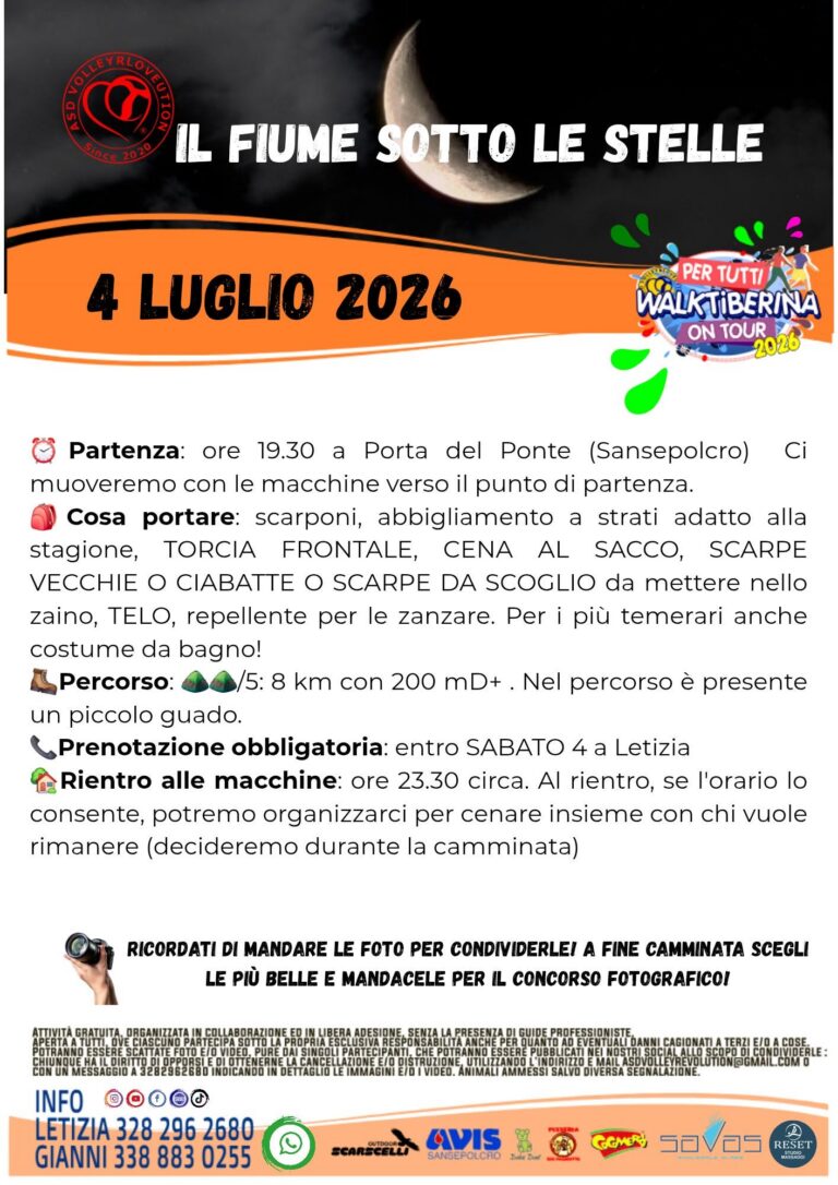 “Il fiume sotto le stelle”: sabato 4 luglio torna la camminata serale lungo il Tevere