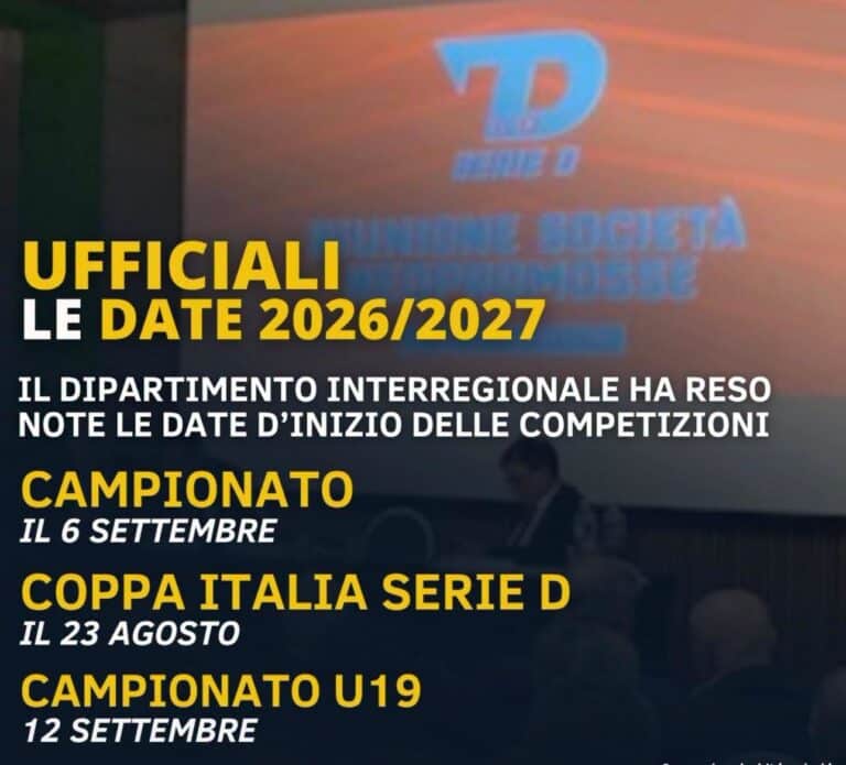 Calcio Serie D, ufficiali le date della stagione 2026-2027: il campionato parte il 6 settembre