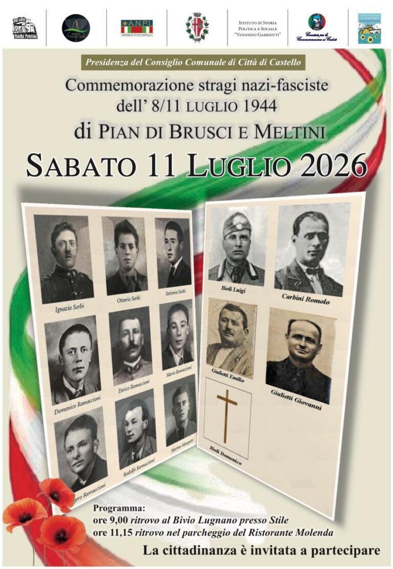 Città di Castello: sabato 11 luglio commemorazioni per l’82° anniversario delle stragi di Pian dei Brusci e di Meltini