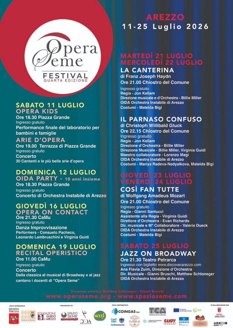 Opera Seme Festival, ad Arezzo nove giorni di spettacoli: torna l’opera gratuita nel cuore della città